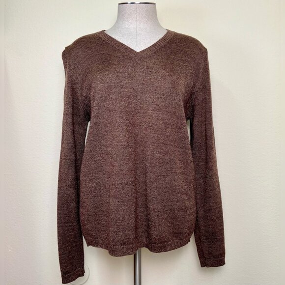 C.E.R.V.E.A.U Sweaters - C.E.R.V.E.A.U Brown Lightweight V-Neck Long-Sleeve Sweater Size Medium